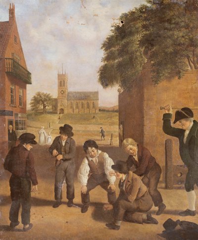 Boys playing outside a Church by Unbekannt Unbekannt